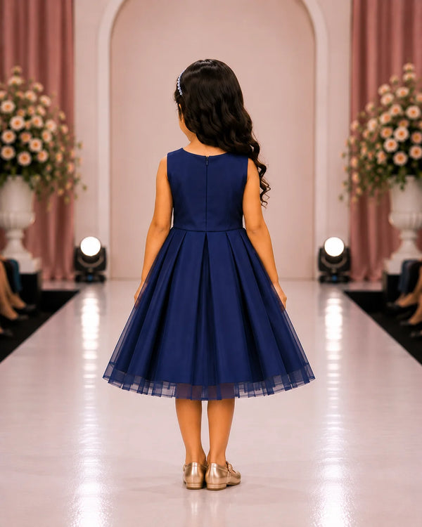 Charlotte Pleated Pearl Dress — Navy