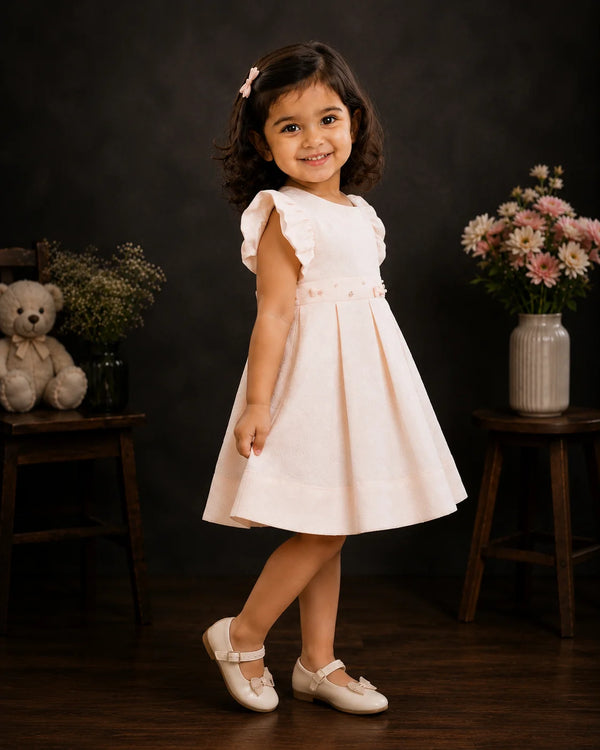 Meadow Pleated Waist Bow Dress — Pink