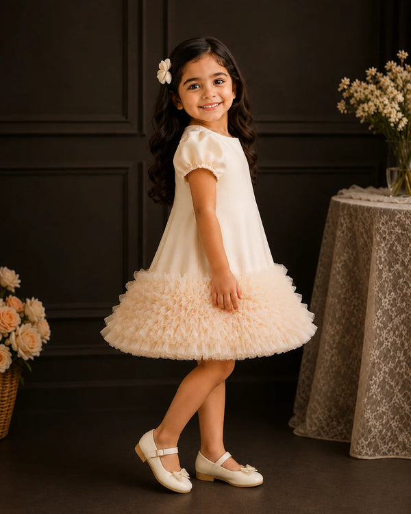 Thea Ruffle Skirt Dress — Beige