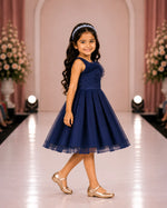 Charlotte Pleated Pearl Dress — Navy