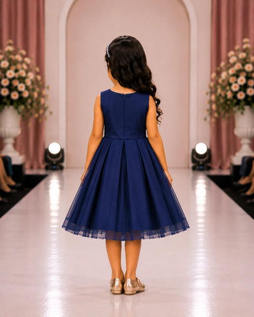 Charlotte Pleated Pearl Dress — Navy