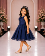 Charlotte Pleated Pearl Dress — Navy