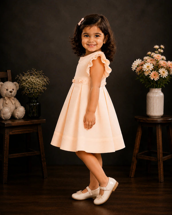 Meadow Pleated Waist Bow Dress — Orange