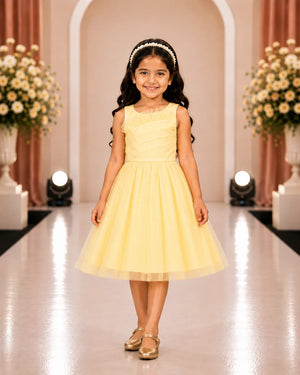 Charlotte Pleated Pearl Dress — Yellow