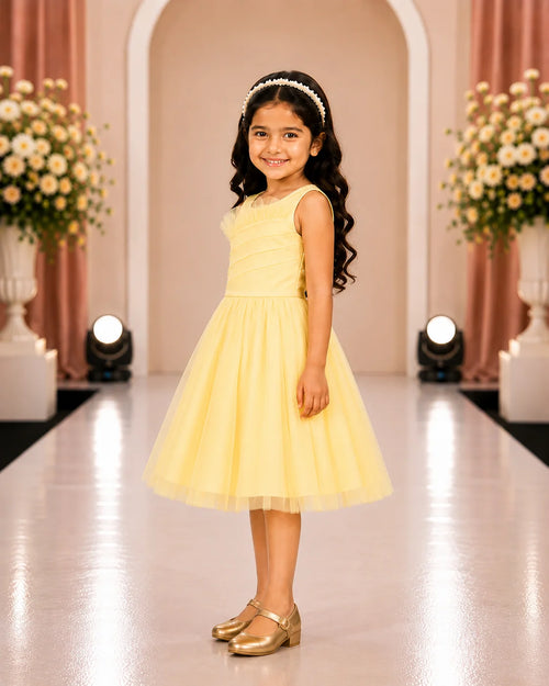 Charlotte Pleated Pearl Dress — Yellow