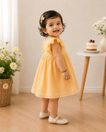 Pearl Lace Trim Dress — Yellow