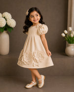 Daisy Floral Pleated Dress — Beige