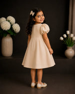 Daisy Floral Pleated Dress — Beige