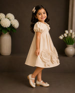 Daisy Floral Pleated Dress — Beige