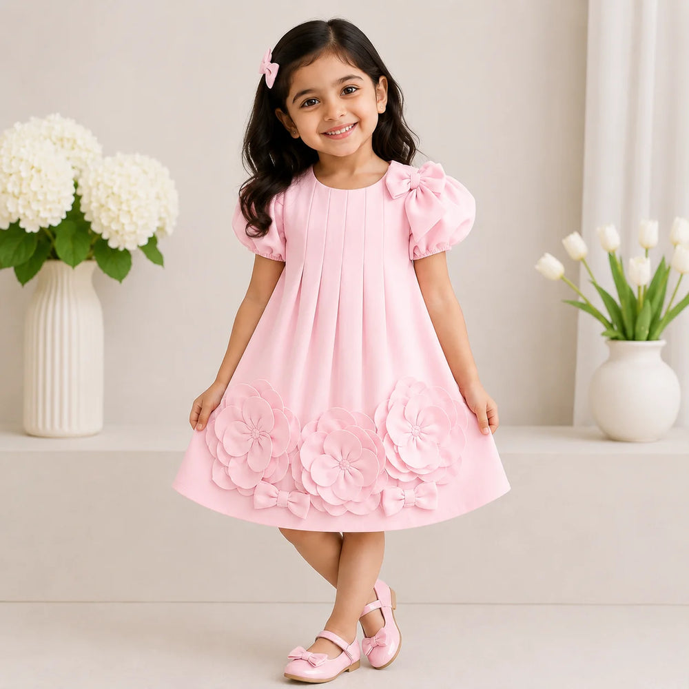 Daisy Floral Pleated Dress — Pink