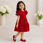 Daisy Floral Pleated Dress — Red